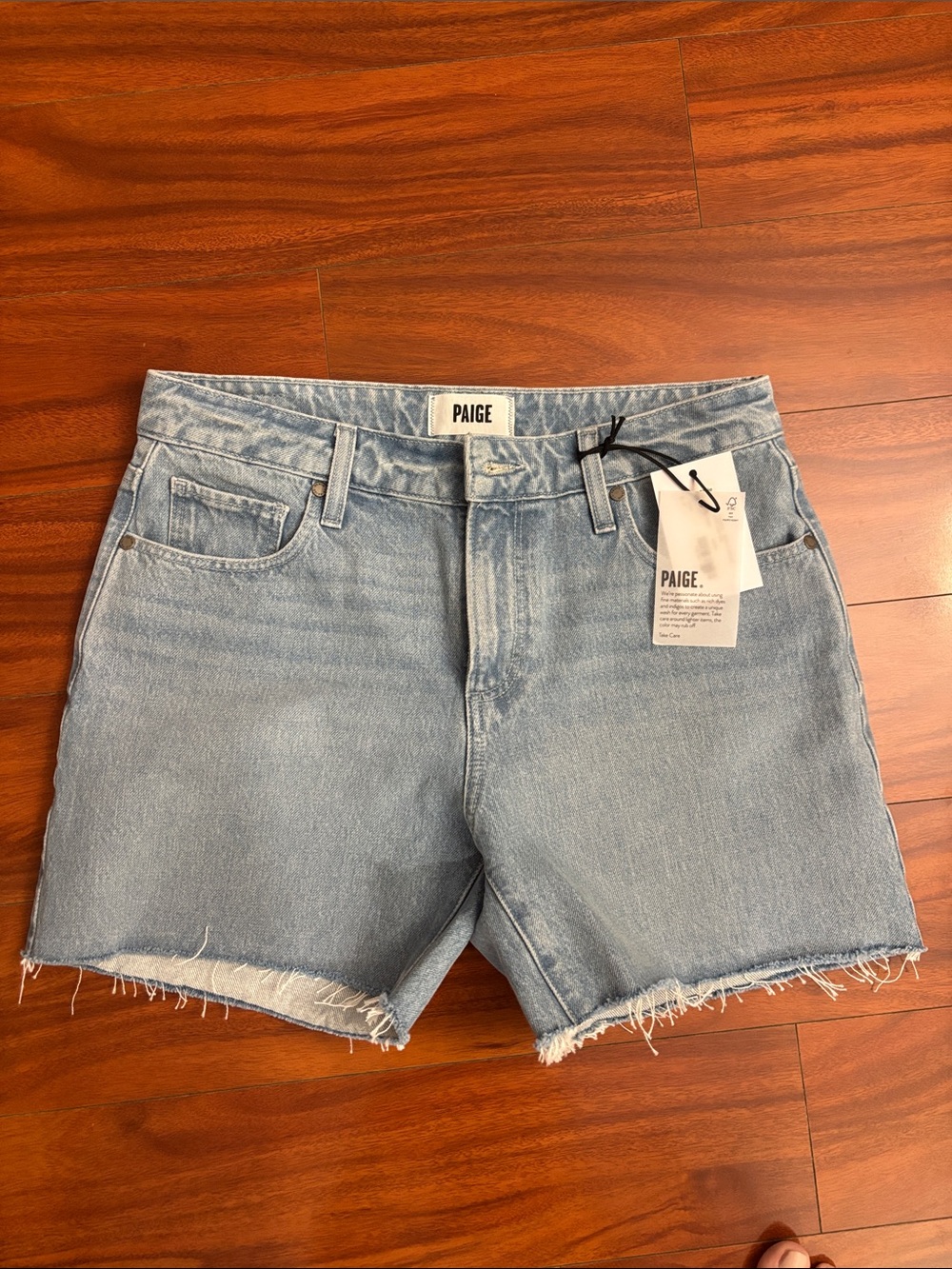 PAIGE Light Wash Denim Shorts
